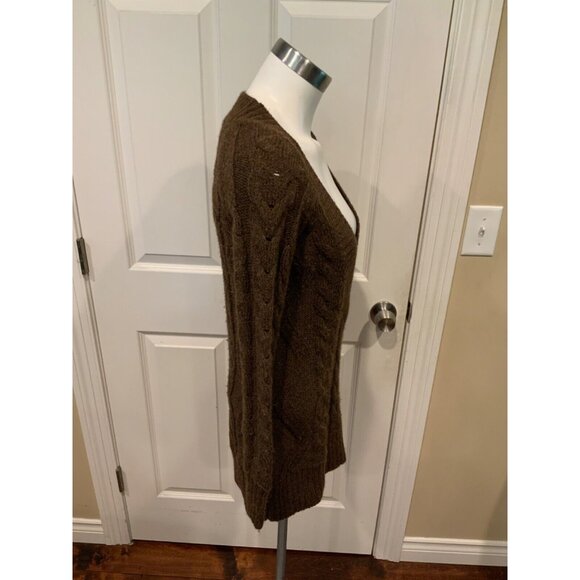 Vince Brown Wool Blend Cable-knit V-Neck Sweater, Size Small - Picture 2 of 5